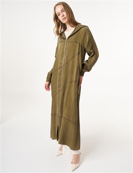 Stitch Detailed Lyocell Throw-On Khaki