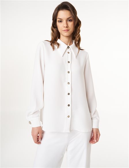 Shirt Collar Blouse Ecru 