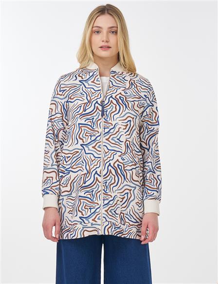 Abstract Pattern Varsity Collar Jacket Ecru 