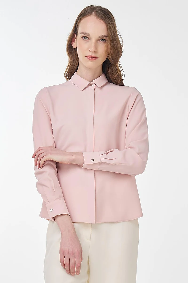 Basic Shirt with Shirt Collar Powder Pink
