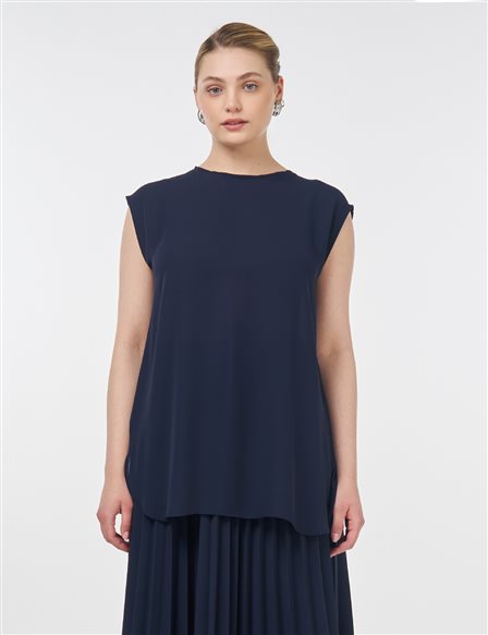 Sıfır Yaka Basic T-Shirt Lacivert 