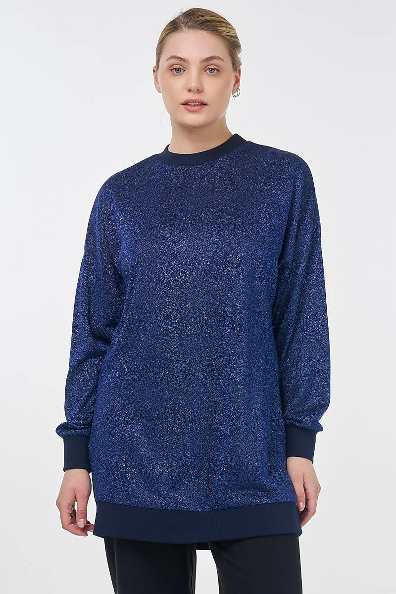 Glitter Crew Neck Sweatshirt Navy 