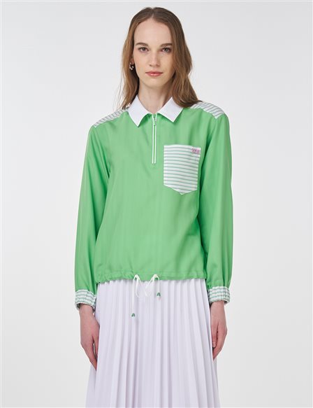 Polo Yaka Garnili Bluz Light Green 
