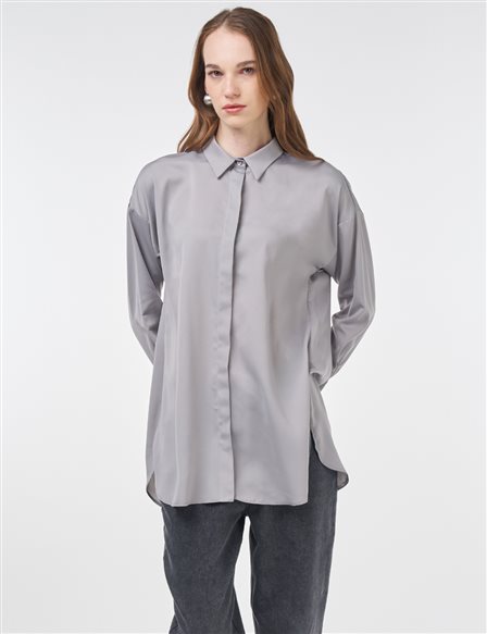 Basic Gömlek Yaka Tunik Gri