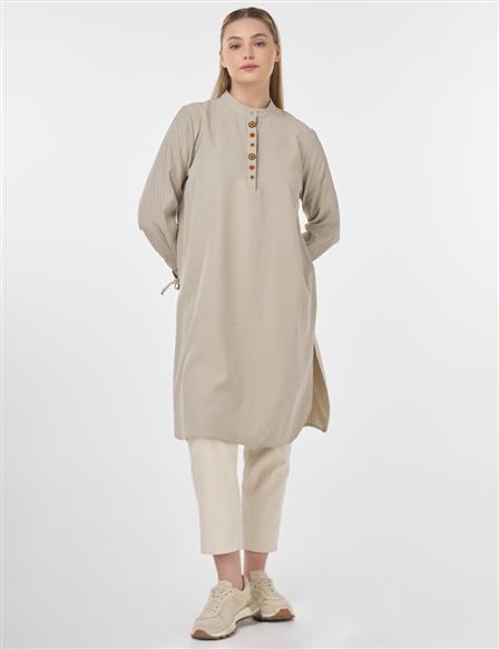 Embroidered Mandarin Collar Long Tunic Mold Green