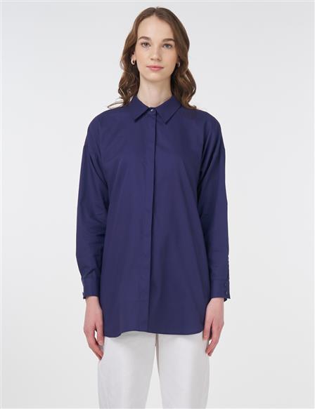 Basic Cotton Shirt Navy Blue