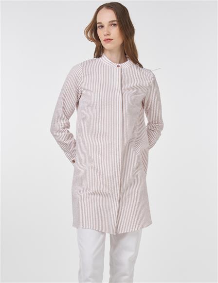 Mandarin Collar Cotton Basic Tunic Biscuit