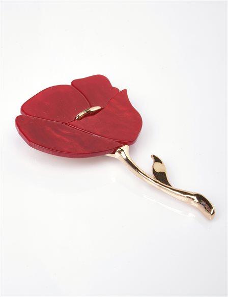 Bone Enameled Rose Brooch Red