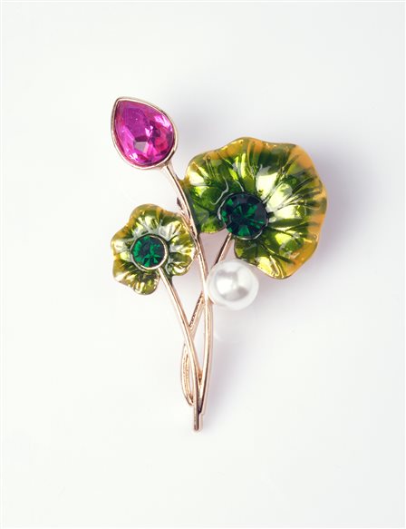 Leaf Figured Brooch Fuchsia