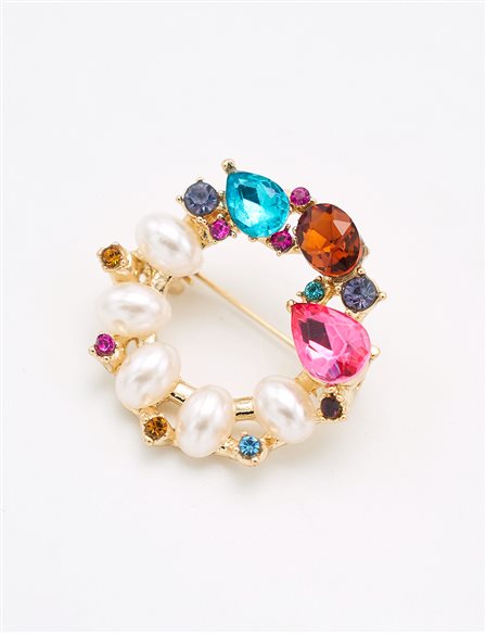 Pearl Arrangement Brooch Red