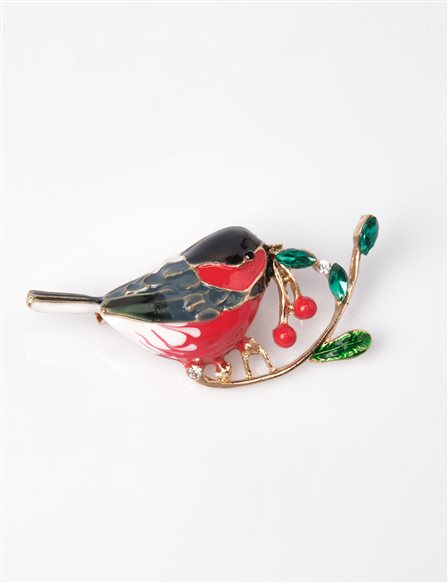 Bird Figured Brooch Red