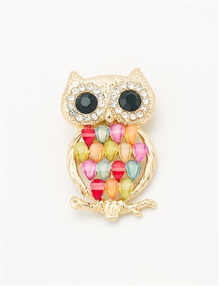 Owl Motif Brooch Gold