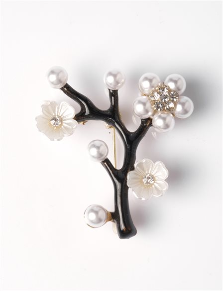 Pearl Detailed Branch Brooch Optic White