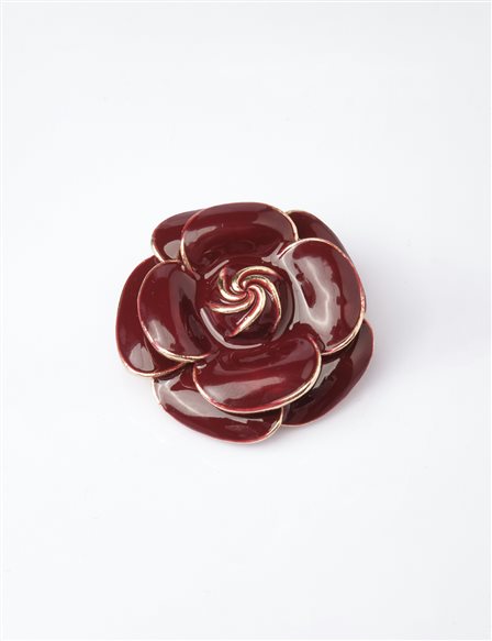 Rose Motif Brooch Claret Red