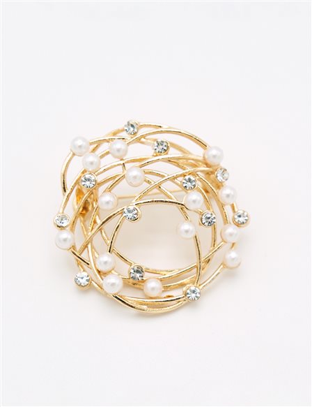 Pearl Ivy Motif Brooch Gold