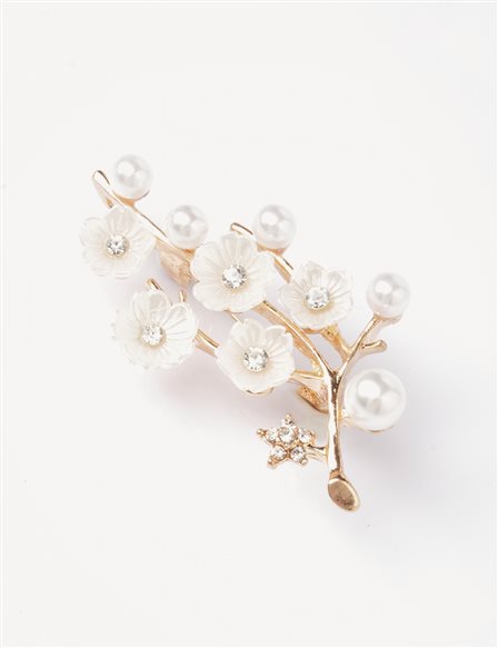 Floral Pearl Branch Brooch in Optical White