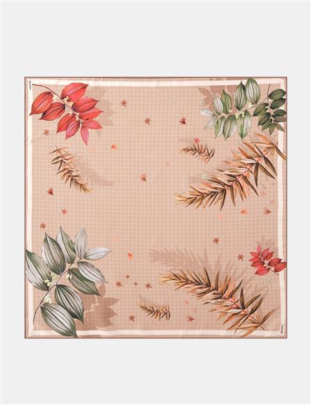 Monogram Desen Twill İpek Eşarp Ekru