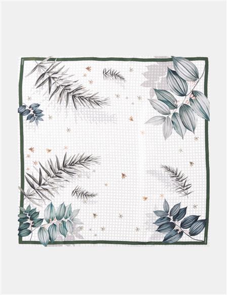 Monogram Desen Twill İpek Eşarp Çağla Yeşil