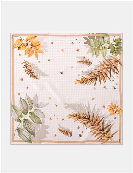 Monogram Desen Twill İpek Eşarp Taş
