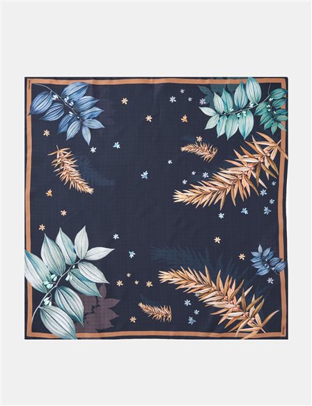 Monogram Desen Twill İpek Eşarp Lacivert 