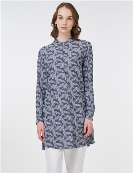 Floral Patterned Viscose Tunic Blue