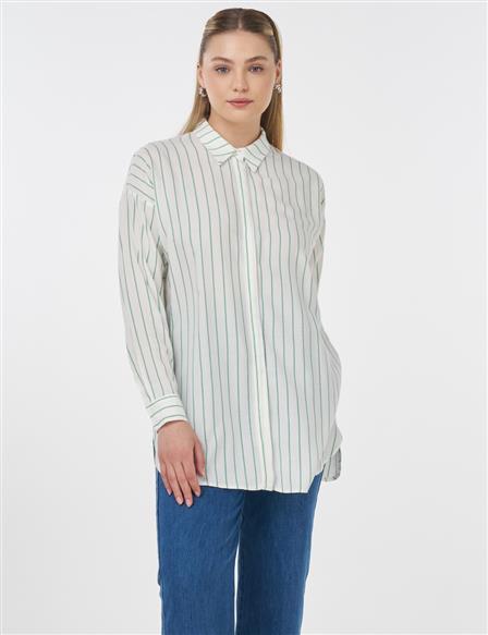 Striped Pattern Viscose Tunic Ecru