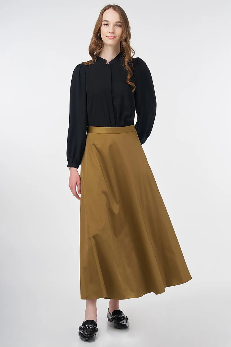 Shiny Flared Skirt Oliv
