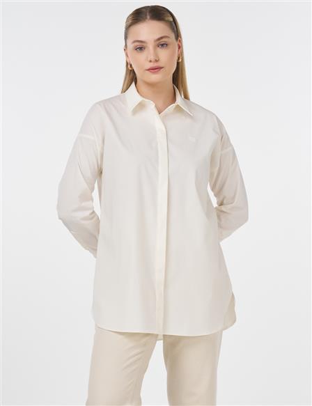 Gömlek Yaka Basic Poplin Tunik Ekru