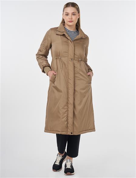 Belted Quilted Mix Anorak Coat Dark Taupe