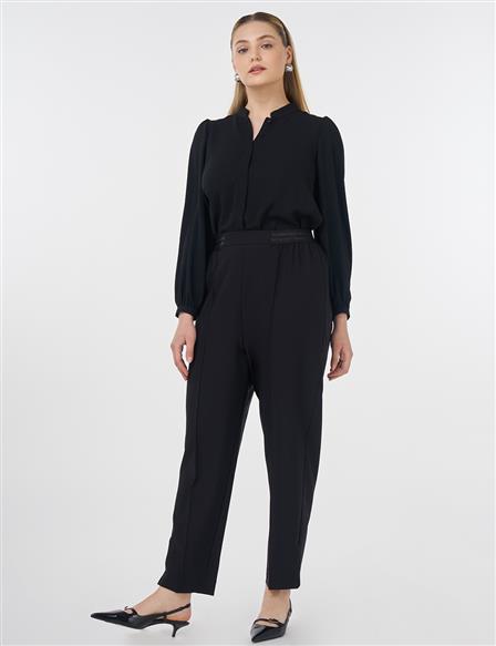 High-Waist Pants with Topstitched Seams – Black