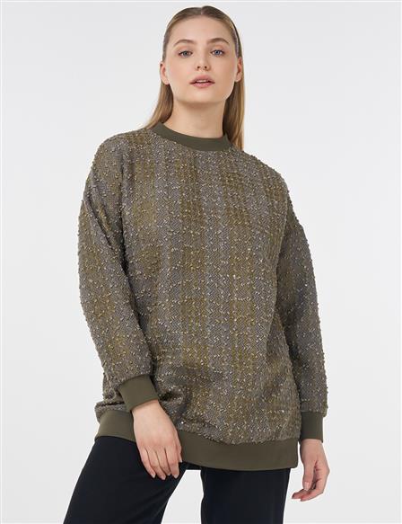 Ekose Desen Sweatshirt Yeşil 