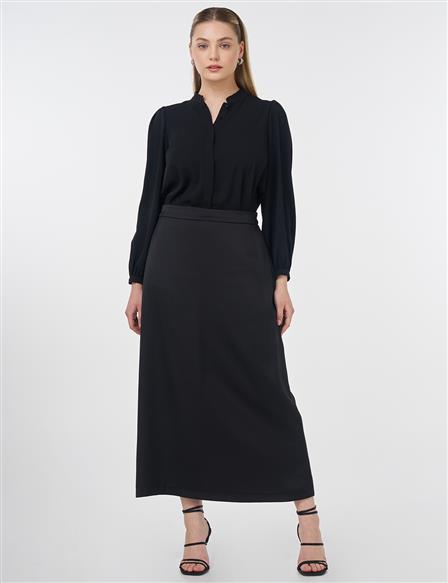 High-Waist Satin Skirt Black