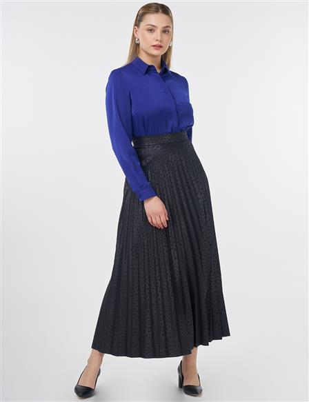 Polka Dot Pleated Skirt Navy