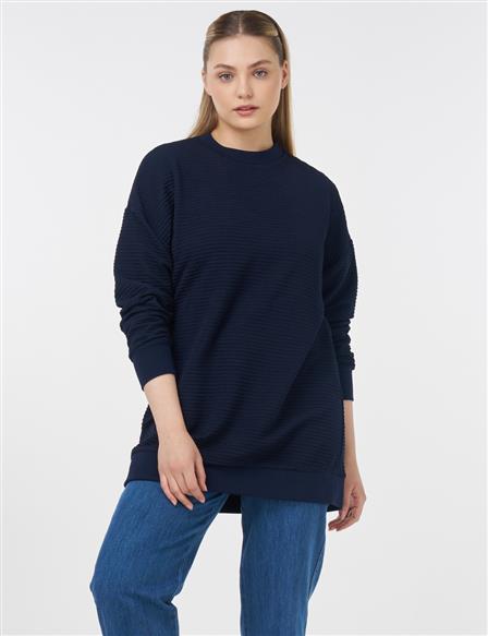 Sıfır Yaka Sweatshirt Lacivert 