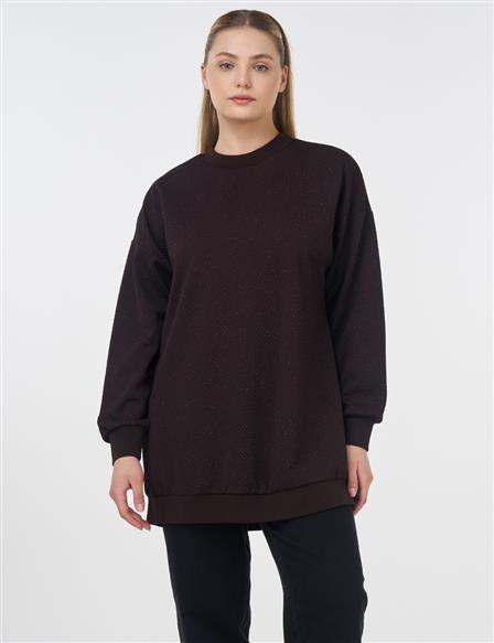 Dokulu Basic Sweatshirt Kahve 
