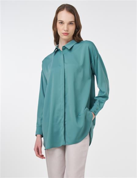 Basic Gömlek Yaka Tunik Yeşil