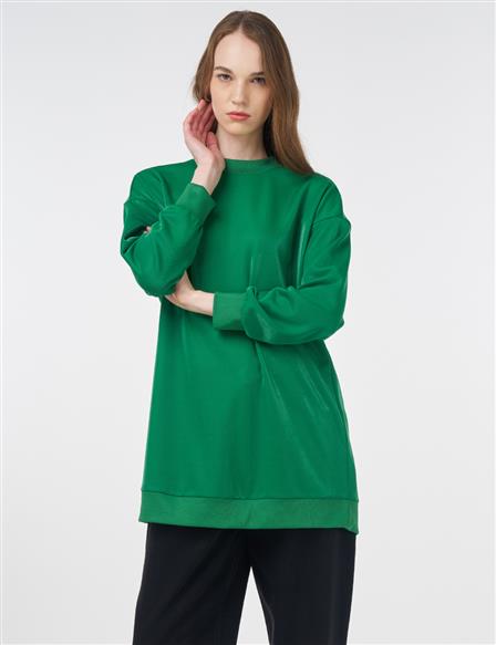 Parlak Görünümlü Sweatshirt Yeşil 