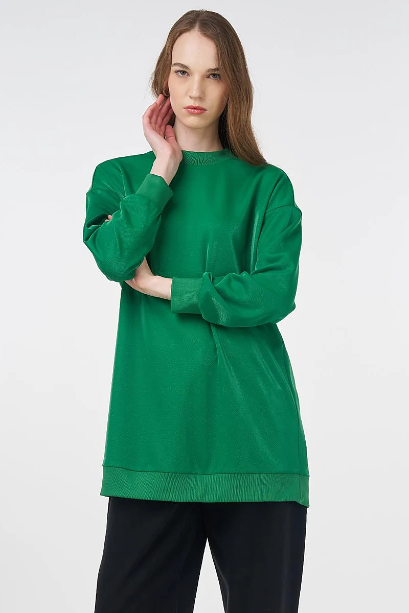 Parlak Görünümlü Sweatshirt Yeşil 