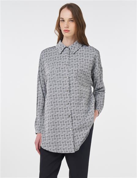 Soyut Desen Basic Tunik Gri 