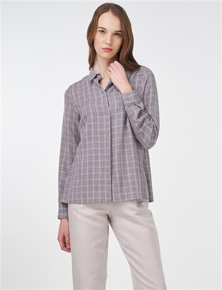 Plaid Pattern Basic Shirt Gray