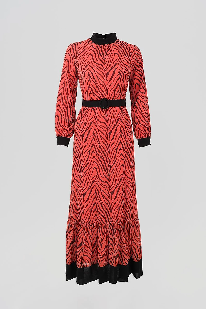 Abstract Patterned Maxi Dress Coral