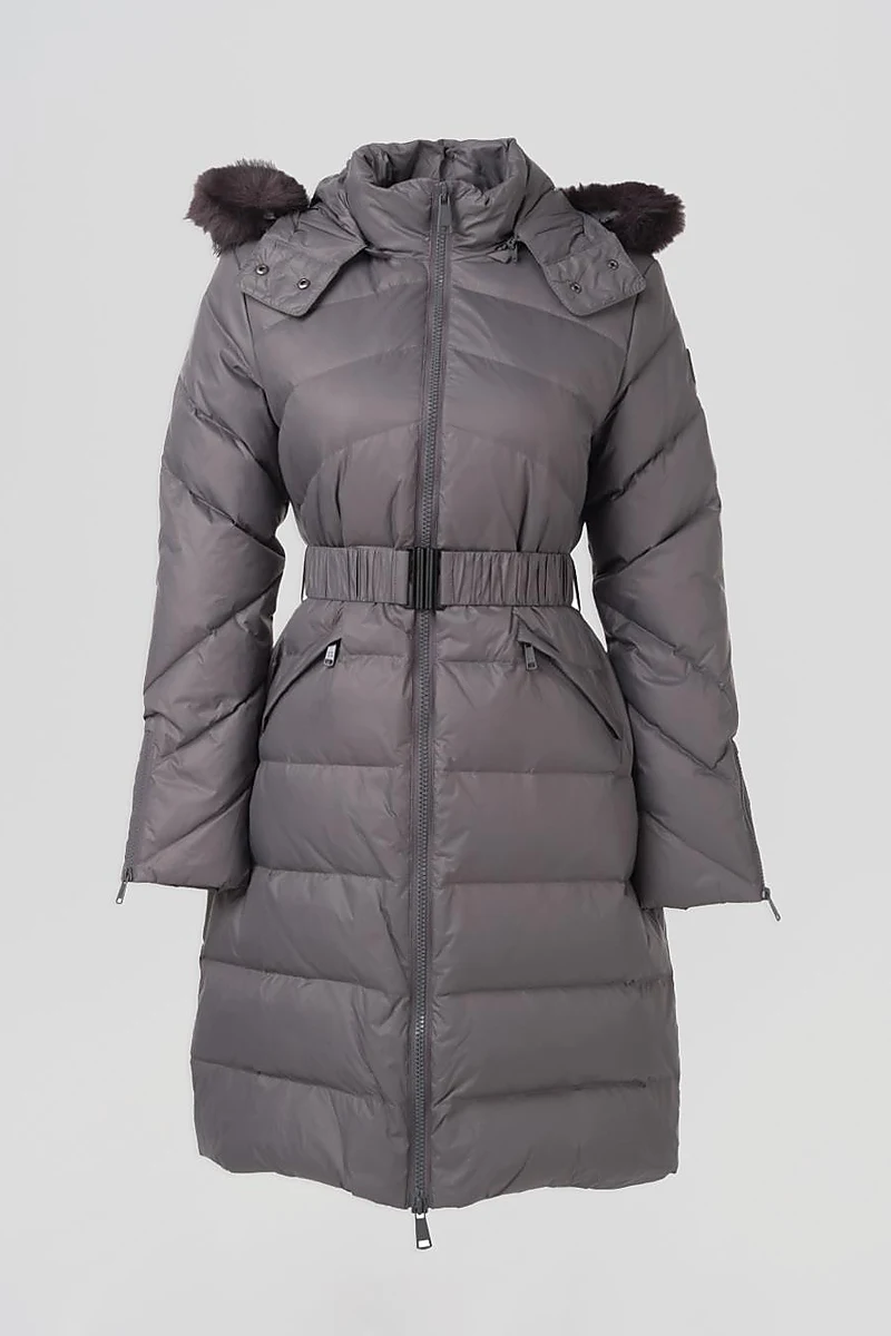 Removable Hooded Goose Down Coat Smoke