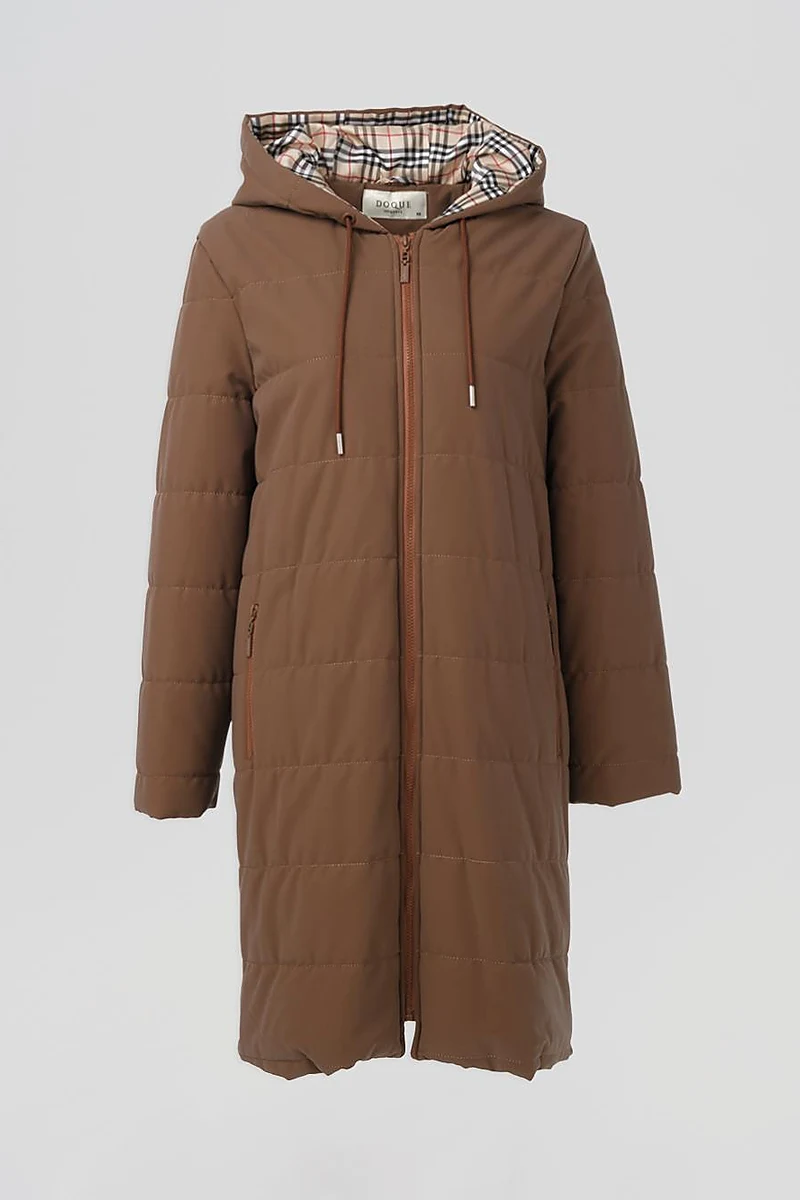 Çıt Çıt Detaylı Kapüşonlu Mont Camel 