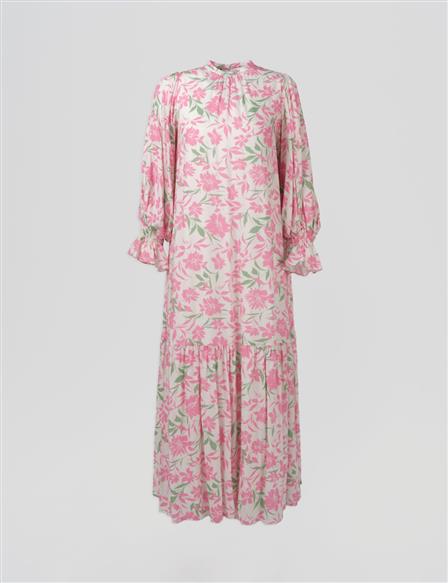 Floral Desenli Elbise Pembe 