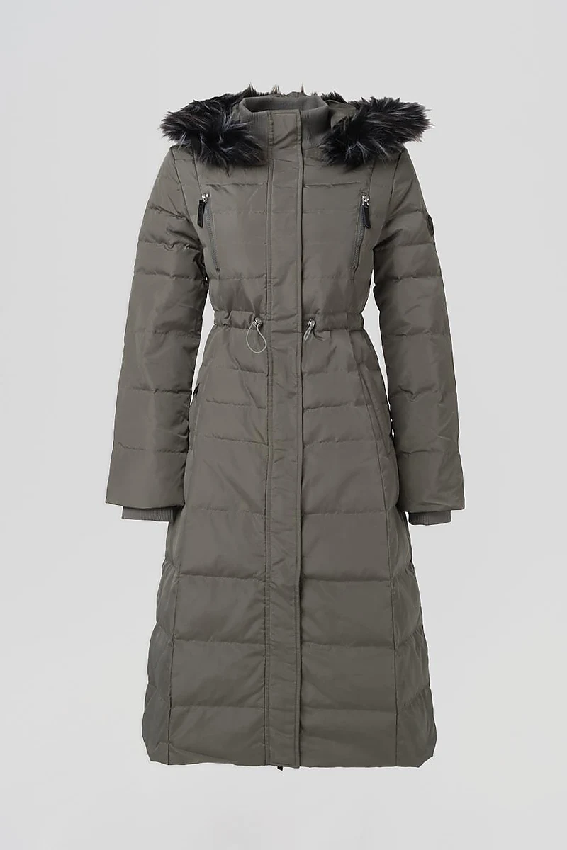 Down Feather Filled Long Coat Mildew Green