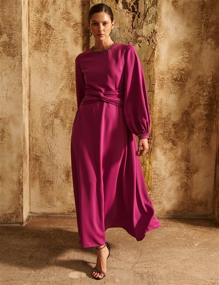 Waist-Detailed Elegant Dress - Purple