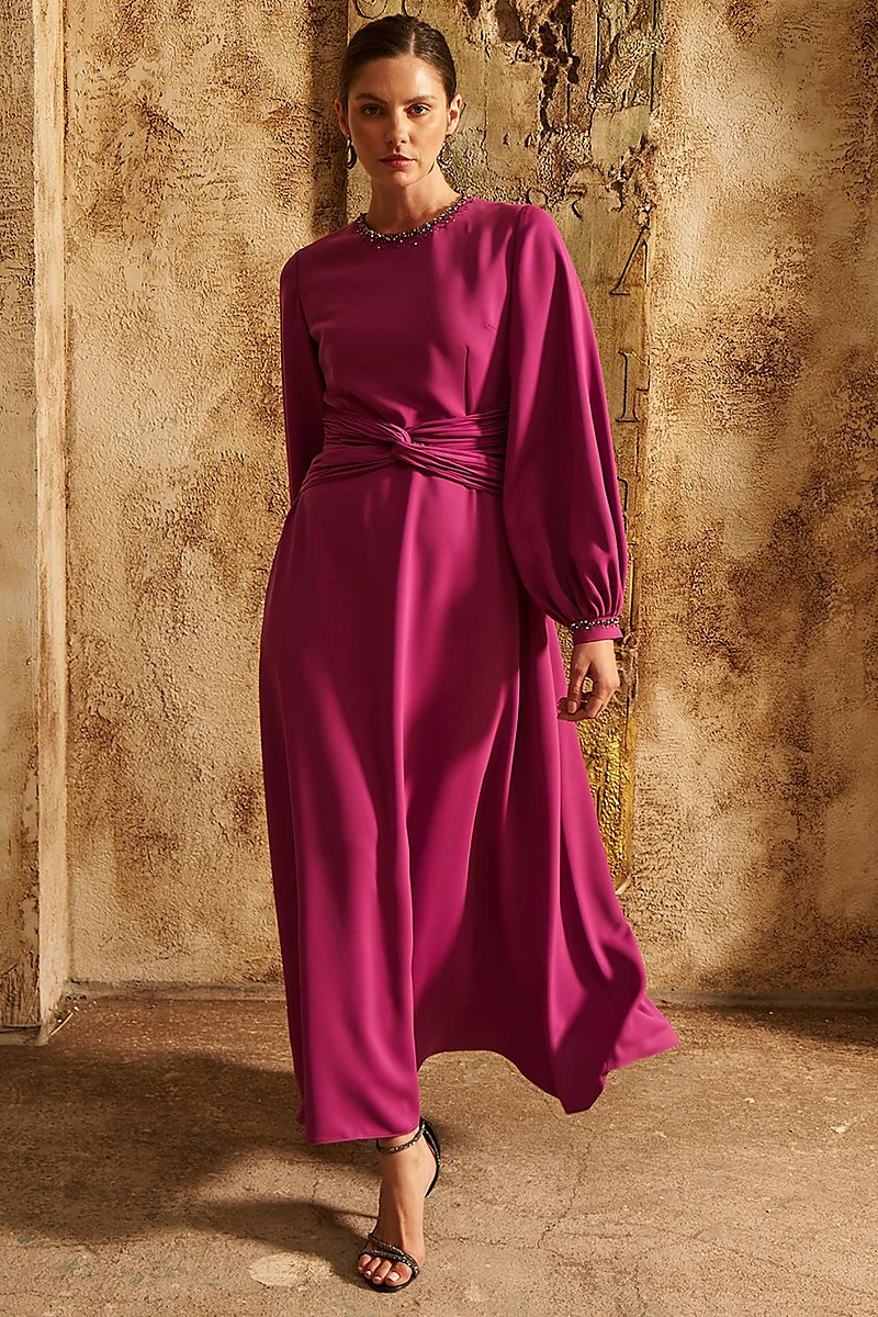 Waist-Detailed Elegant Dress - Purple