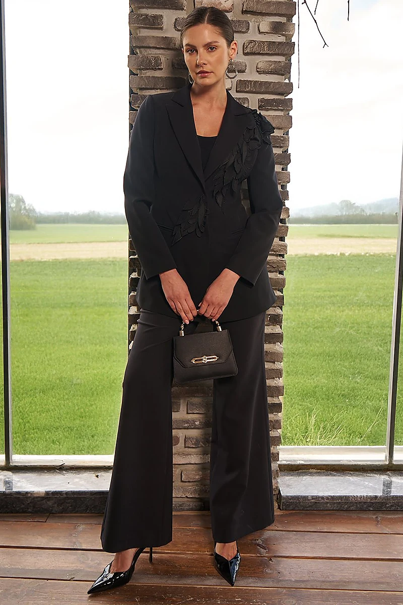 Embroidered Two-Piece Suit in Black