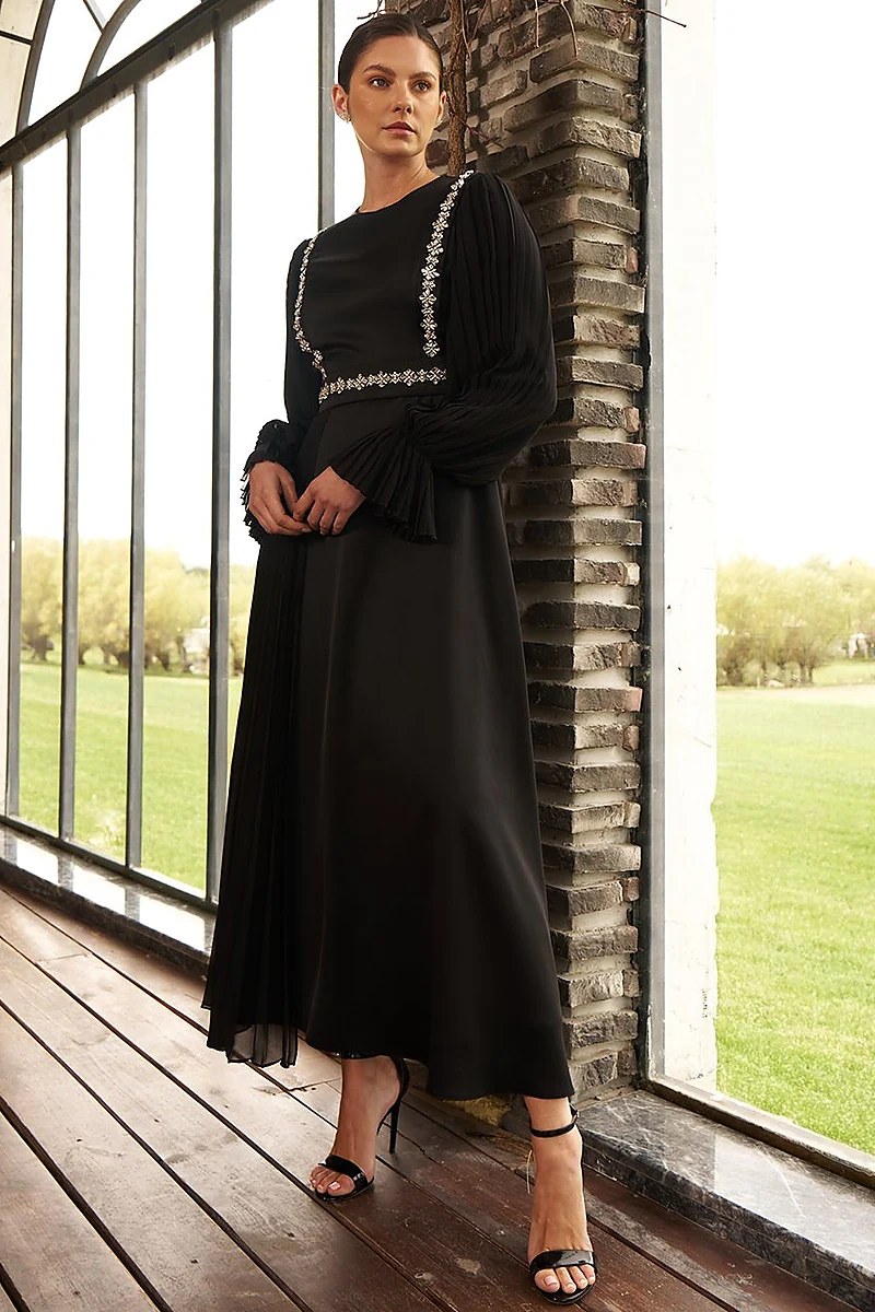 Chiffon Panel Elegant Dress Black