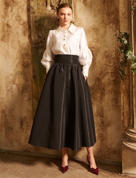 Flared Taffeta Skirt Black 